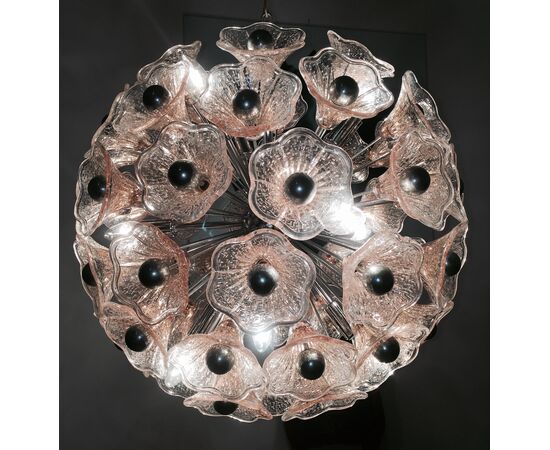 Sputnik Midcentury Pink Murano Glass Italian Chandelier, Vistosi Style, 1970