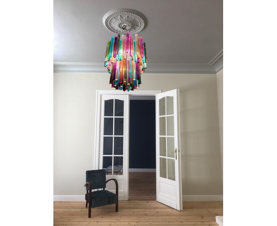 Pair of Chandeliers Multi-Color Triedri, 107 Prism, Murano, 1970s