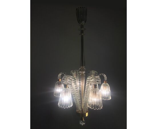 Charming Art Deco Chandelier by Ercole Barovier, Murano, 1940s