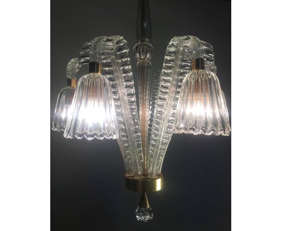 Charming Art Deco Chandelier by Ercole Barovier, Murano, 1940s