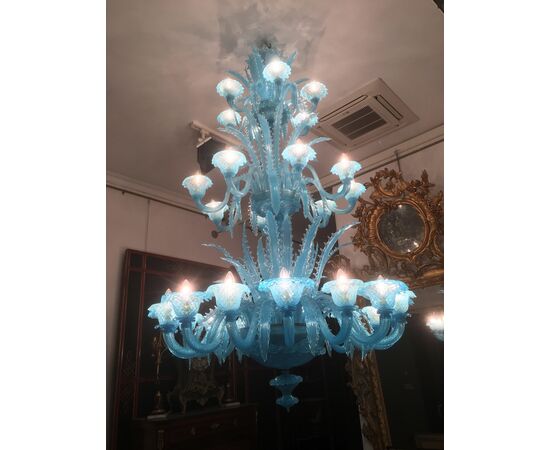 Late 20th Century Murano Glass Italian "Queen Turquoise" Chandelier, 1980s