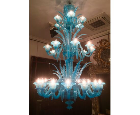 Late 20th Century Murano Glass Italian "Queen Turquoise" Chandelier, 1980s