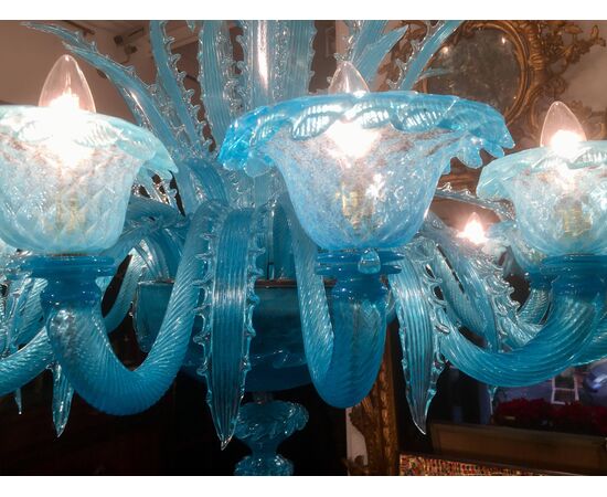 Late 20th Century Murano Glass Italian "Queen Turquoise" Chandelier, 1980s