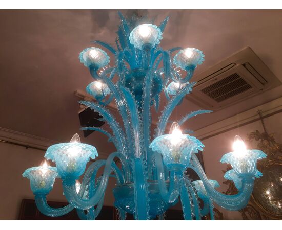 Late 20th Century Murano Glass Italian "Queen Turquoise" Chandelier, 1980s