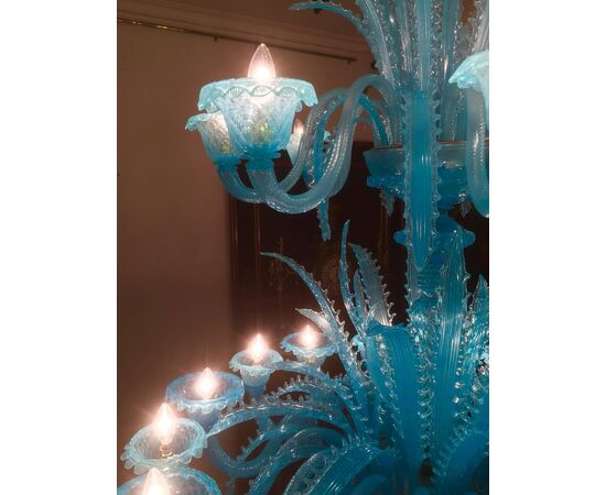 Late 20th Century Murano Glass Italian "Queen Turquoise" Chandelier, 1980s