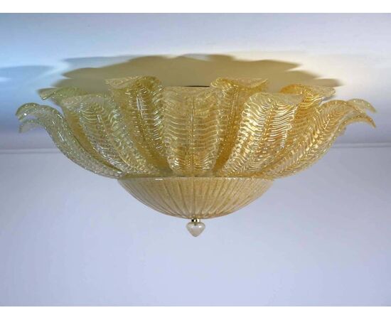 Pair of Large Ceiling Leaves Barovier & Toso Style, Murano, 1980s