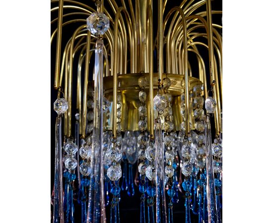 Charming Chandelier Blue and Pink Drops Glass, Murano, 1970s