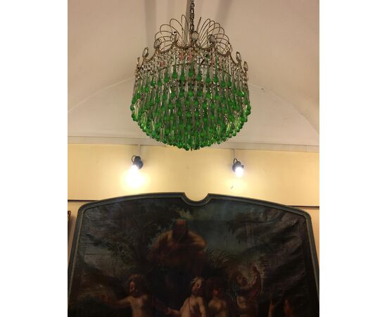 Italian Green Glass Drops Chandelier Venini Style, Murano, 1970s