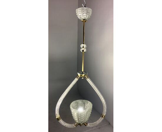 Pair of Italian Chandelier Quadriedri Gold Metal Frame, Murano