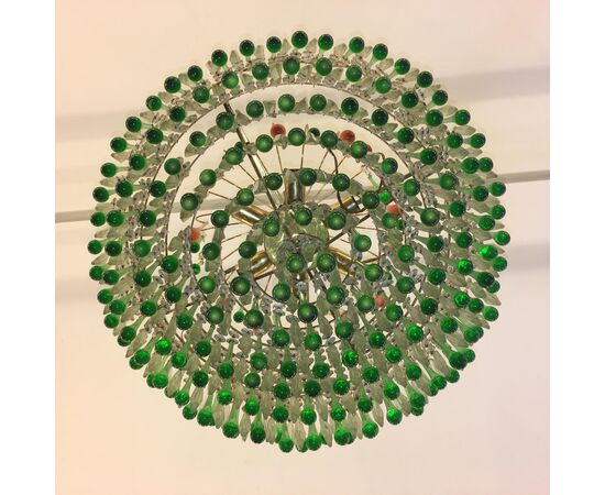 Italian Green Glass Drops Chandelier Venini Style, Murano, 1970s