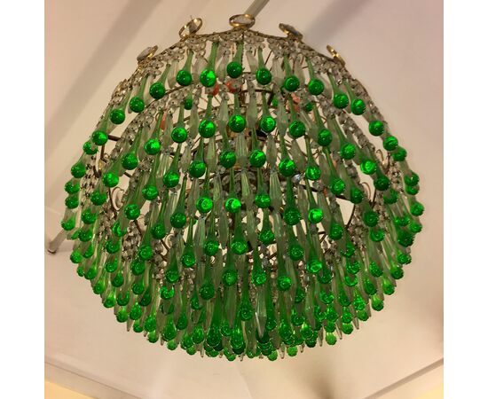 Italian Green Glass Drops Chandelier Venini Style, Murano, 1970s