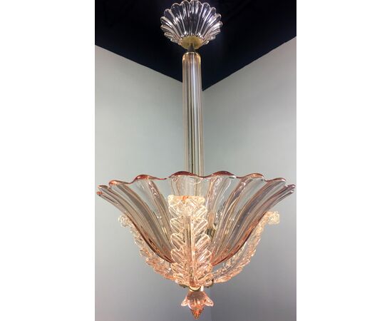 Amazing Pink Chandelier by Barovier & Toso, Murano, 1940s