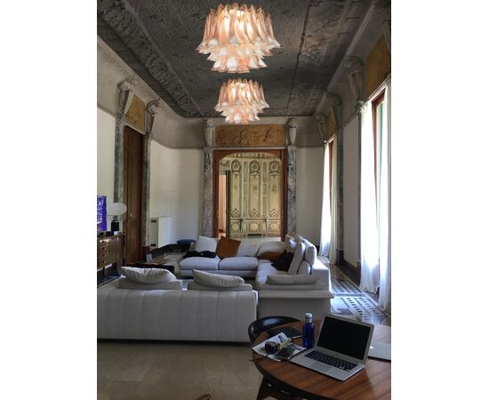 Pair of Italian Petals Chandeliers Ceiling Light, Murano