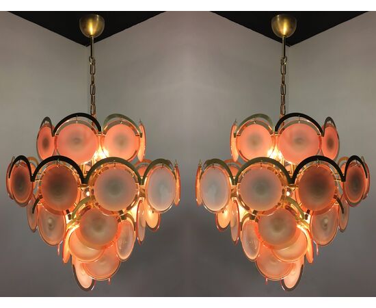 Italian Honey Color Disc Chandeliers, Murano, 1970s