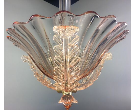 Amazing Pink Chandelier by Barovier & Toso, Murano, 1940s