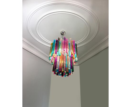 Pair of Chandelier Multi-Color Triedri, Murano, 1970s