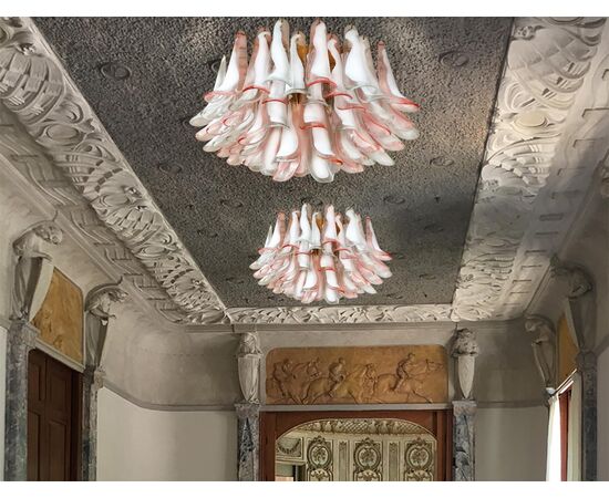 Pair of Italian Petals Chandeliers Ceiling Light, Murano