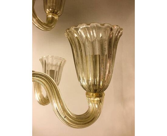 Italian Chandelier Gold Inclusion by Barovier & Toso, Murano, 1940s