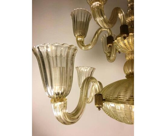 Italian Chandelier Gold Inclusion by Barovier & Toso, Murano, 1940s