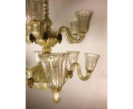 Italian Chandelier Gold Inclusion by Barovier & Toso, Murano, 1940s