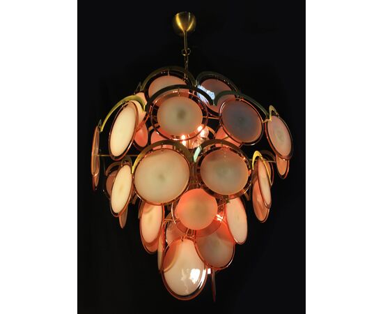 Italian Honey Color Disc Chandeliers, Murano, 1970s