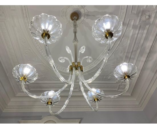 Midcentury Italian Glass Chandelier by Barovier & Toso, Murano, 1940