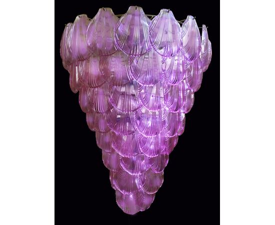 Pair of Italian Pink Seashell Chandeliers, Murano, 1990