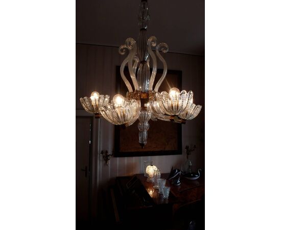 Chandelier by Barovier & Toso, Murano, 1940s