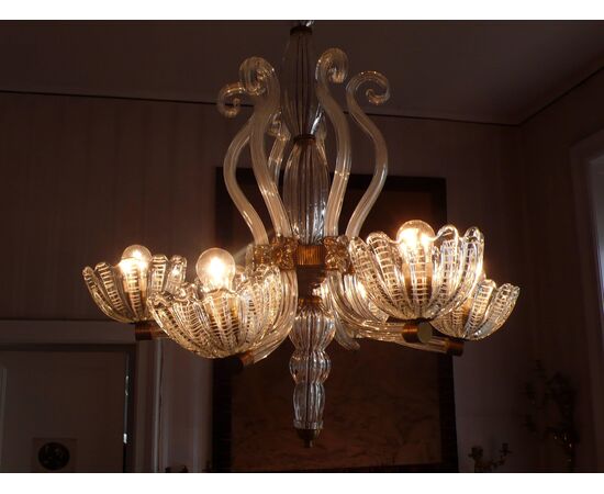 Chandelier by Barovier & Toso, Murano, 1940s