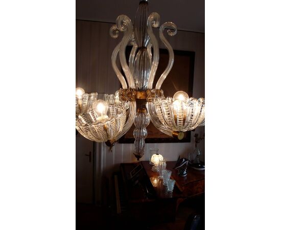 Chandelier by Barovier & Toso, Murano, 1940s