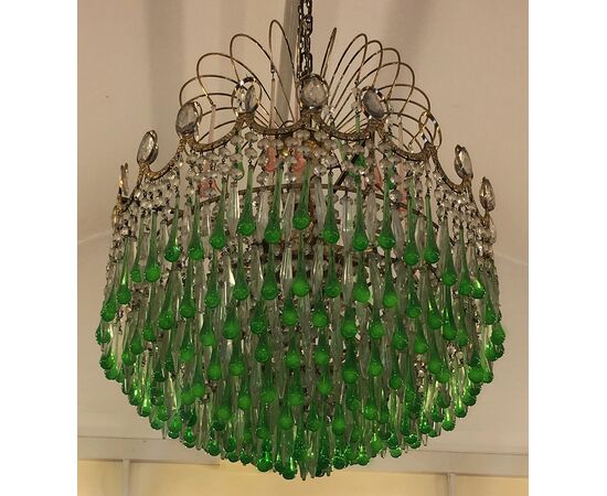 Italian Green Glass Drops Chandelier Venini Style, Murano, 1970s