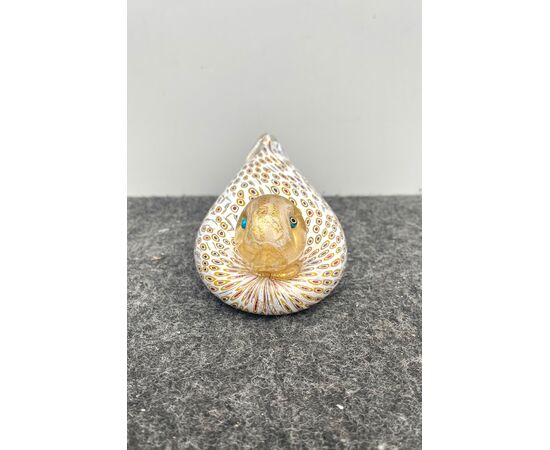 Heavy glass duck with murrine and gold leaf inclusions.Murano.     