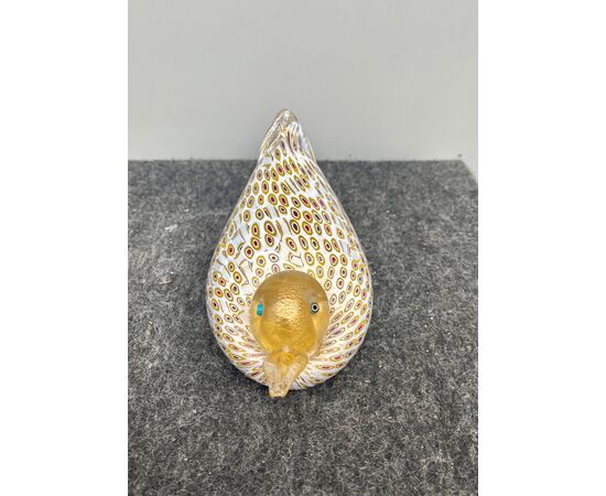 Heavy glass duck with murrine and gold leaf inclusions.Murano.     