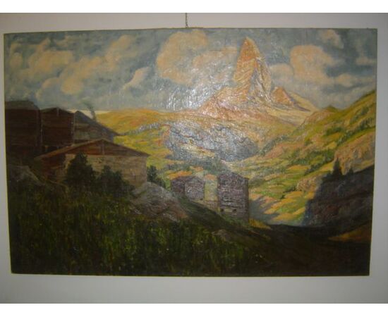 Oil painting on canvas signed &quot;Costa&quot; Years 30/40 Monte Cervino 150x100