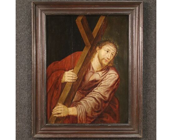 Ancient panel from the 17th century "Christ carrying the cross"