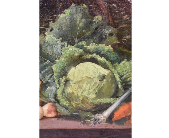 ANCIENT PAINTINGS, STILL LIFE WITH HOOD AND ONIONS, OIL ON CANVAS, 20th CENTURY. (QNM356)     