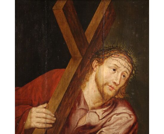 Ancient panel from the 17th century "Christ carrying the cross"