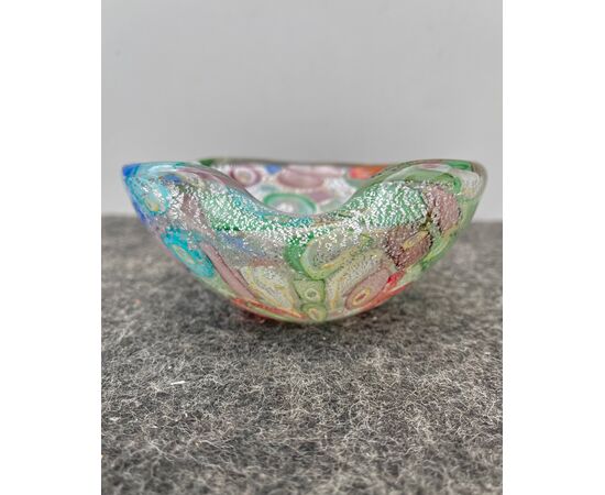 Submerged glass ashtray with murrine and silver leaf inclusions A.Ve.M.Murano.     