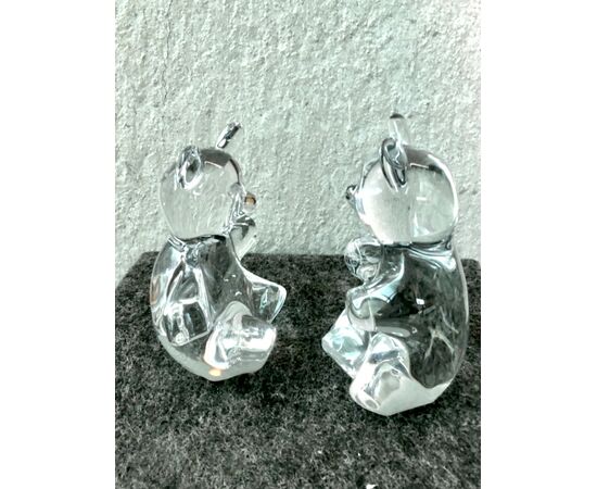 Pair of bears in transparent solid glass, Daum manufacture, France.     