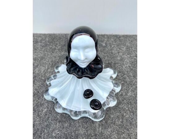Paperweight press papier a milky submerged glass depicting Pierrot.Murano     