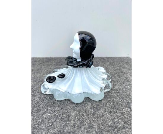 Paperweight press papier a milky submerged glass depicting Pierrot.Murano     