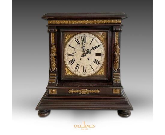 Antique solid wood and gilded table clock     