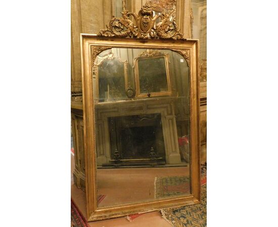 specc380 - mirror in gilded wood with molding, period &#39;7 /&#39; 800, cm l 97 xh 166     