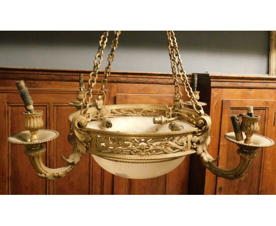 lamp183 - gilded bronze chandelier, 2nd half of the 19th century, meas. cm l 55 xh 85     