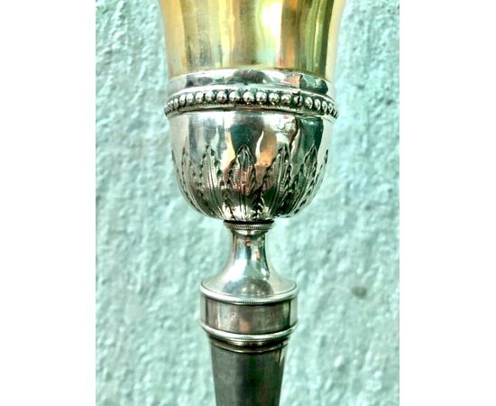 Silver chalice with vermeille cup and stylized leaves decoration.Punzone Partenope.Naples.     