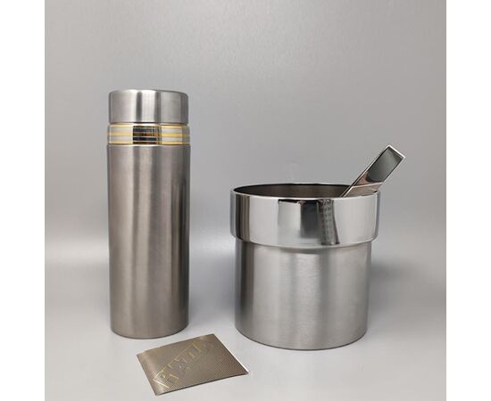 1970s Gorgeous Cocktail Shaker in Gold 24K and Stainless Steel With Ice Bucket by Piazza. Made in Italy