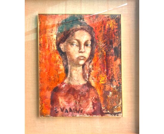 Oil painting on canvas, female figure.Author: Ermanno Vanni (Modena 1930-).     