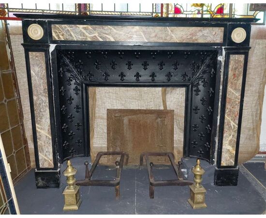 chm250 directory fireplace with black marble inlay beige