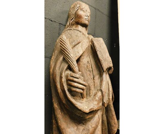 dars461 - statua scolpita in legno, epoca '600, misura cm l 35 x h 102 x p. 25 