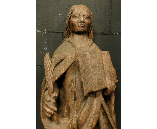 dars461 - carved wooden statue, 17th century, size cm l 35 xh 102 x d. 25     